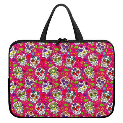 Pink Sugar Skull Pattern Print Laptop Sleeve With Handle