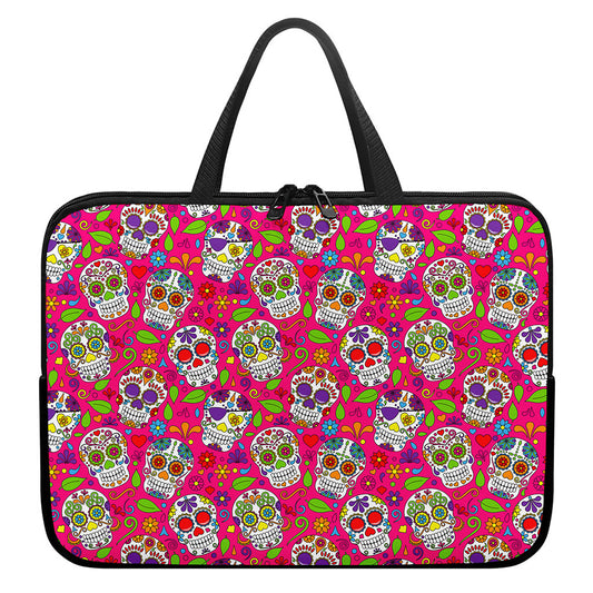 Pink Sugar Skull Pattern Print Laptop Sleeve With Handle