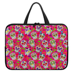 Pink Sugar Skull Pattern Print Laptop Sleeve With Handle
