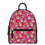 Pink Sugar Skull Pattern Print Leather Backpack