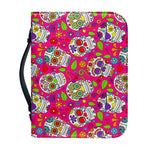 Pink Sugar Skull Pattern Print Leather Bible Cover