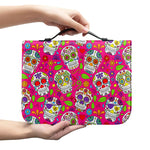 Pink Sugar Skull Pattern Print Leather Bible Cover