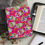 Pink Sugar Skull Pattern Print Leather Bible Cover