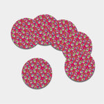 Pink Sugar Skull Pattern Print Leather Coaster Set