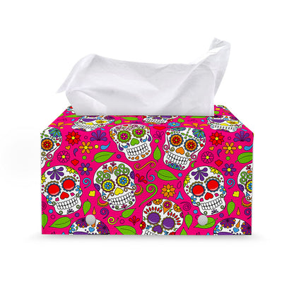 Pink Sugar Skull Pattern Print Leather Tissue Box Cover