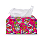Pink Sugar Skull Pattern Print Leather Tissue Box Cover