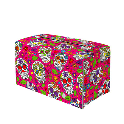 Pink Sugar Skull Pattern Print Leather Tissue Box Cover