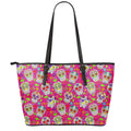 Pink Sugar Skull Pattern Print Leather Tote Bag With Zipper