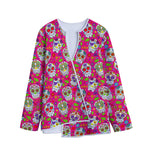 Pink Sugar Skull Pattern Print Long Sleeve Short Coat