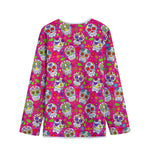 Pink Sugar Skull Pattern Print Long Sleeve Short Coat