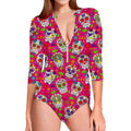 Pink Sugar Skull Pattern Print Long Sleeve Swimsuit