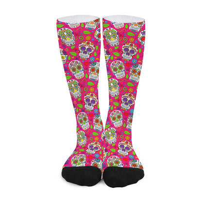 Pink Sugar Skull Pattern Print Long Socks