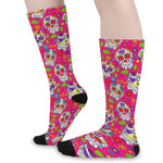 Pink Sugar Skull Pattern Print Long Socks