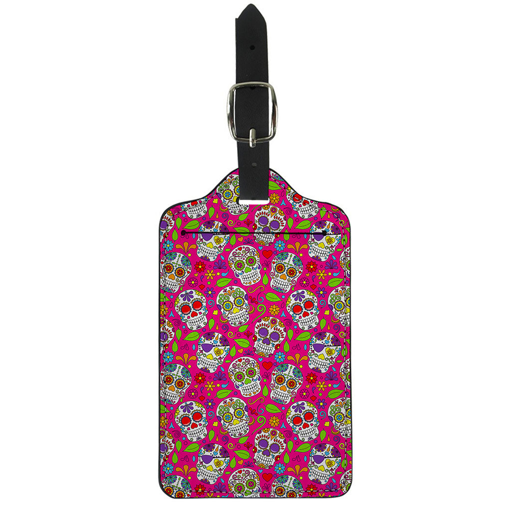 Pink Sugar Skull Pattern Print Luggage Tag