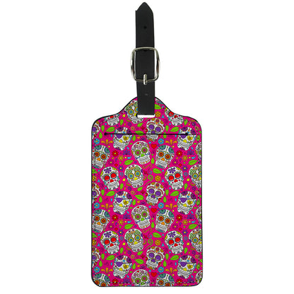 Pink Sugar Skull Pattern Print Luggage Tag