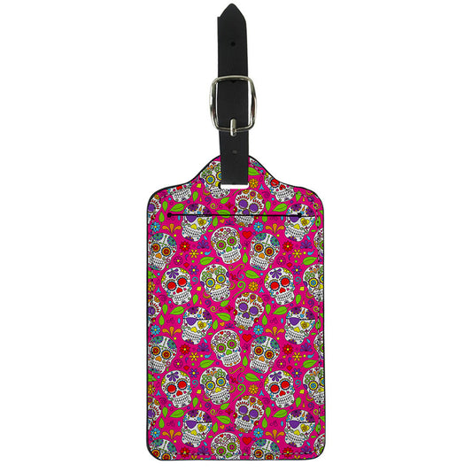 Pink Sugar Skull Pattern Print Luggage Tag