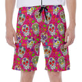 Pink Sugar Skull Pattern Print Men's Beach Shorts