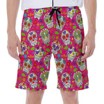 Pink Sugar Skull Pattern Print Men's Beach Shorts