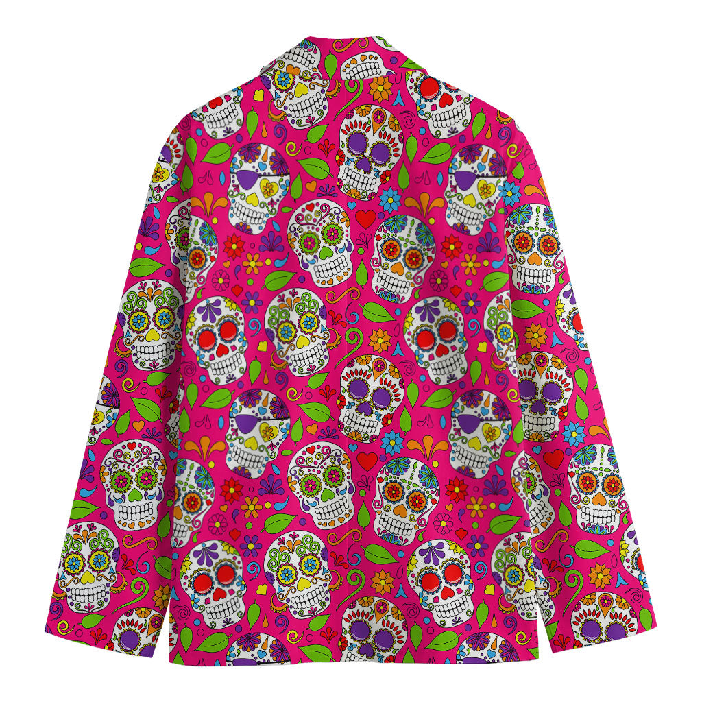 Pink Sugar Skull Pattern Print Men's Blazer