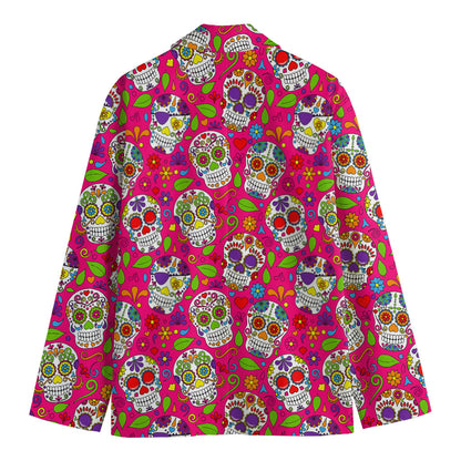 Pink Sugar Skull Pattern Print Men's Blazer