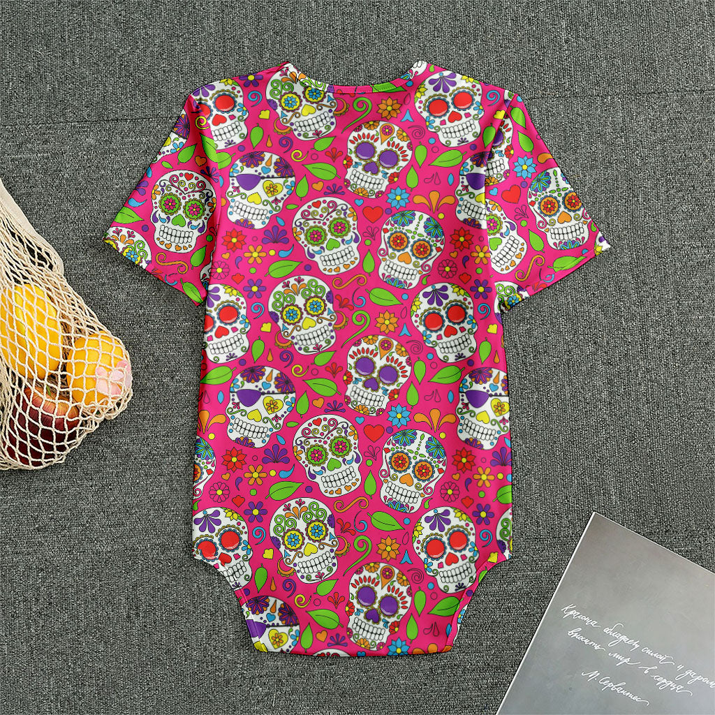 Pink Sugar Skull Pattern Print Men's Bodysuit