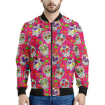 Pink Sugar Skull Pattern Print Men's Bomber Jacket