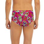 Pink Sugar Skull Pattern Print Men's Briefs