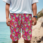 Pink Sugar Skull Pattern Print Men's Cargo Shorts