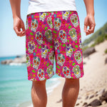 Pink Sugar Skull Pattern Print Men's Cargo Shorts
