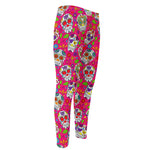 Pink Sugar Skull Pattern Print Men's Compression Pants