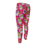 Pink Sugar Skull Pattern Print Men's Compression Pants