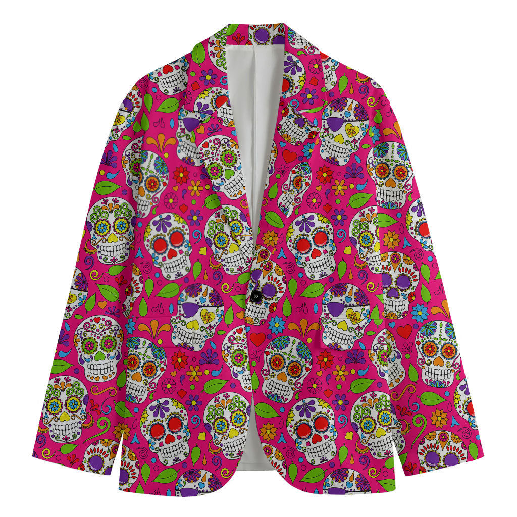 Pink Sugar Skull Pattern Print Men's Cotton Blazer