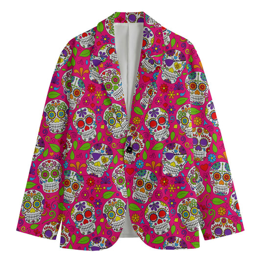 Pink Sugar Skull Pattern Print Men's Cotton Blazer