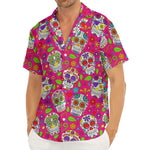 Pink Sugar Skull Pattern Print Men's Deep V-Neck Shirt