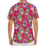 Pink Sugar Skull Pattern Print Men's Deep V-Neck Shirt