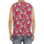 Pink Sugar Skull Pattern Print Men's Fitness Tank Top