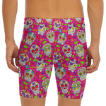Pink Sugar Skull Pattern Print Men's Long Boxer Briefs