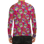 Pink Sugar Skull Pattern Print Men's Long Sleeve Rash Guard