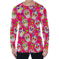 Pink Sugar Skull Pattern Print Men's Long Sleeve T-Shirt