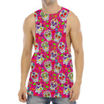 Pink Sugar Skull Pattern Print Men's Muscle Tank Top