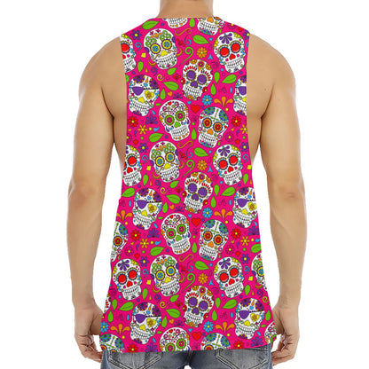 Pink Sugar Skull Pattern Print Men's Muscle Tank Top