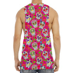 Pink Sugar Skull Pattern Print Men's Muscle Tank Top