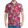 Pink Sugar Skull Pattern Print Men's Polo Shirt