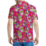 Pink Sugar Skull Pattern Print Men's Polo Shirt