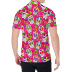 Pink Sugar Skull Pattern Print Men's Shirt
