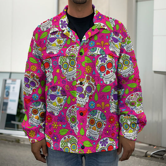 Pink Sugar Skull Pattern Print Men's Shirt Jacket
