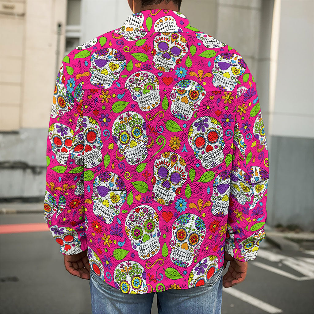 Pink Sugar Skull Pattern Print Men's Shirt Jacket