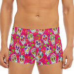 Pink Sugar Skull Pattern Print Men's Short Boxer Briefs