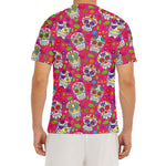 Pink Sugar Skull Pattern Print Men's Short Sleeve Rash Guard
