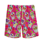 Pink Sugar Skull Pattern Print Men's Sports Shorts